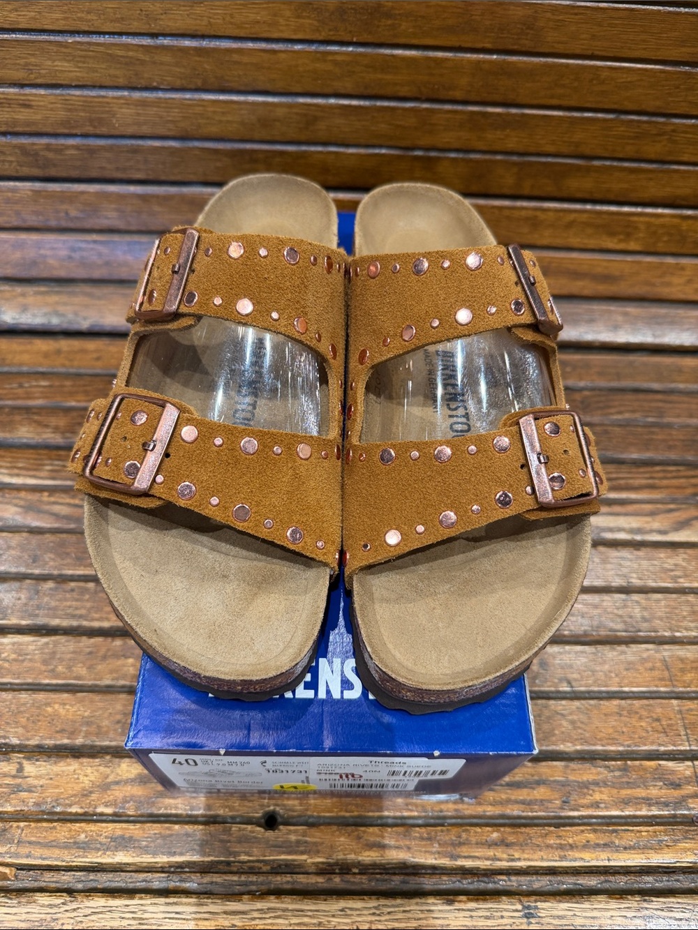 Studded Brown Suede Double Strap Sandals